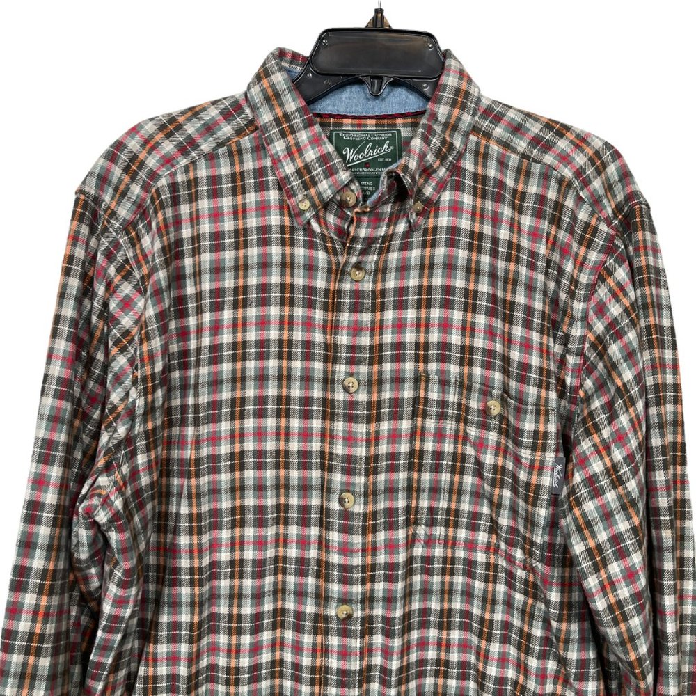 Woolrich Flannel Button Down Shirt Mens Large Red Plaid Cotton - Picture 5 of 11